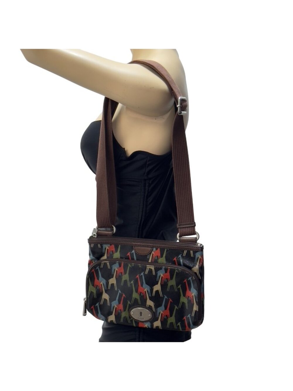 FOSSIL Key-Per Crossbody Bag With Multicolor Giraffe Print  Adjustable Strap